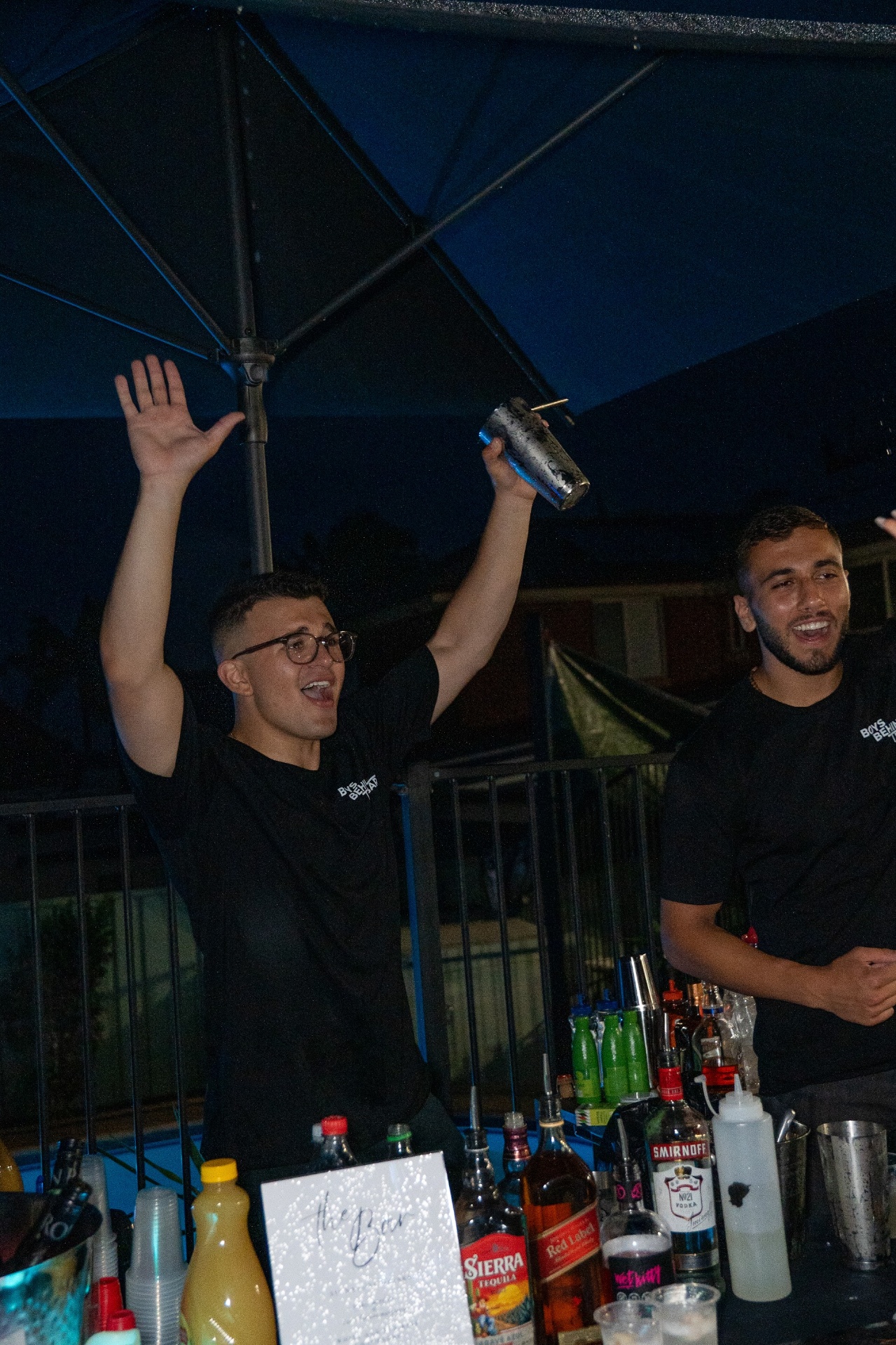 Bartender celebrating at night event