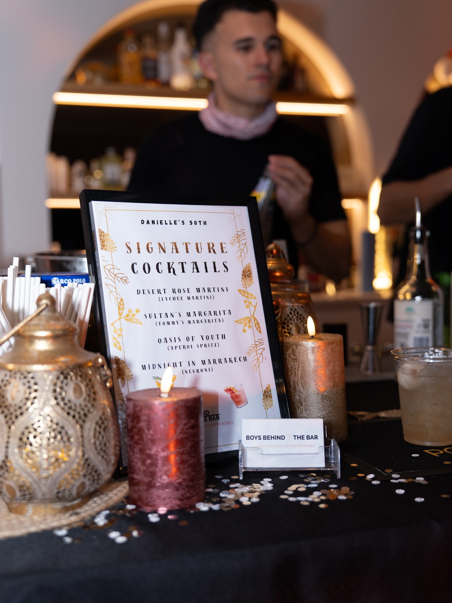 Signature cocktails menu display